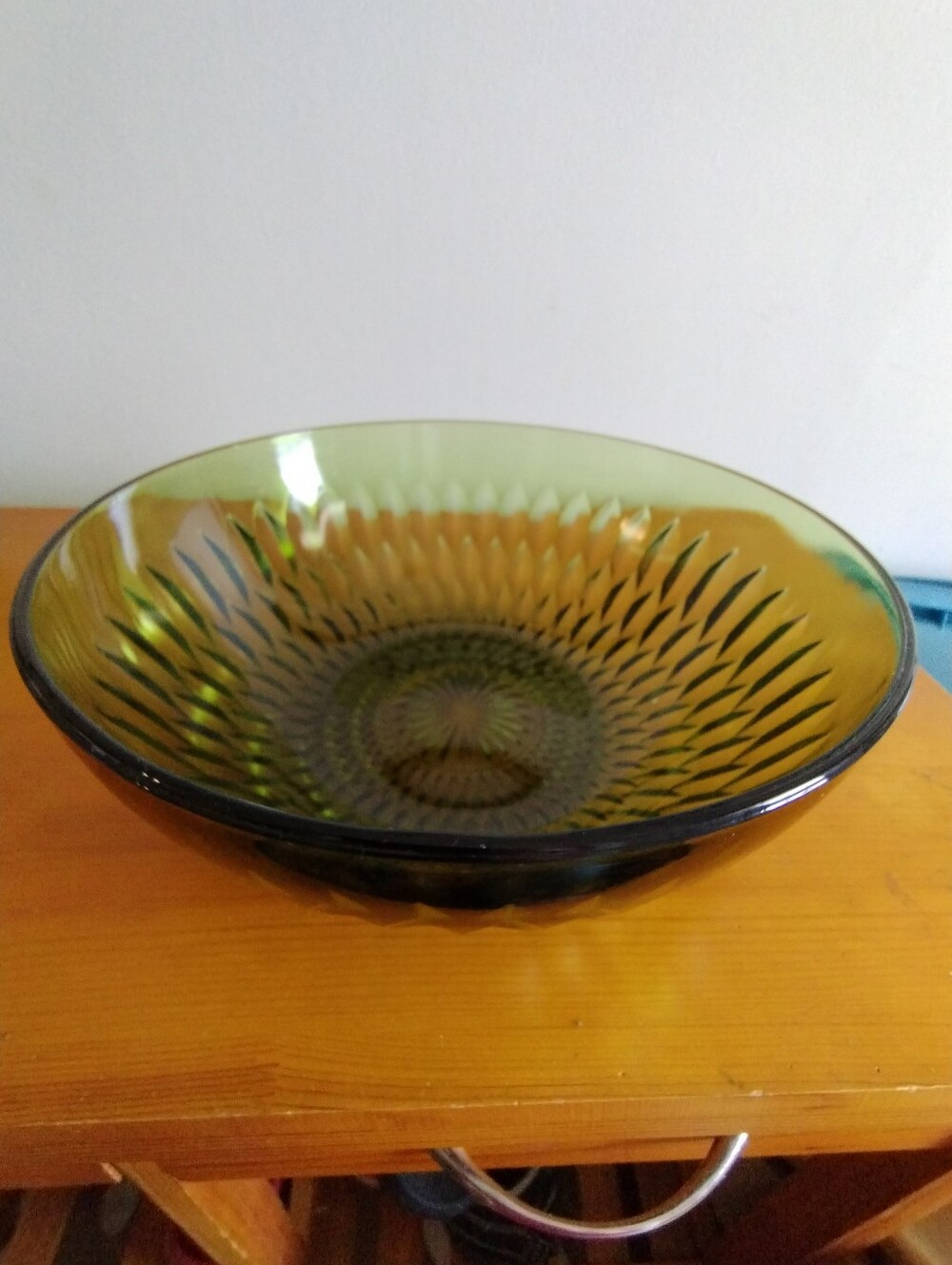 Large Olive Green Glass Serving Bowl